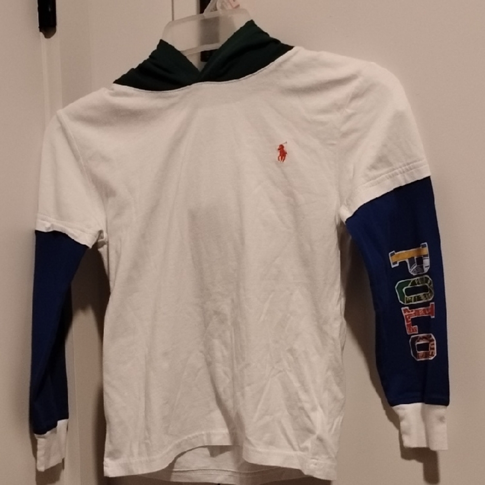 Polo by Ralph Lauren Kids White and Blue Long Sleeve Tee